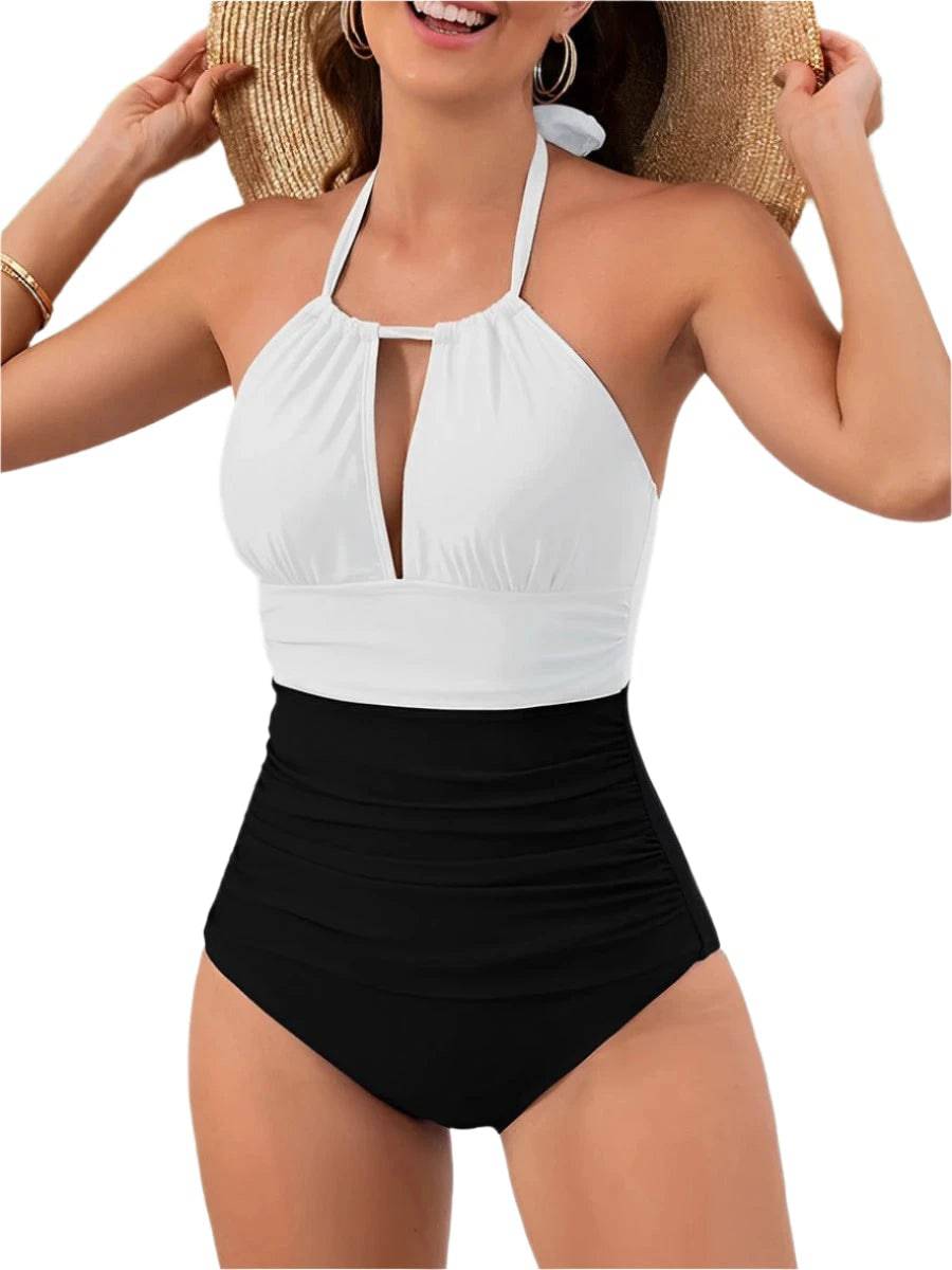 2024 Halter Hollow Out Swimsuit Women Frill One Piece Sexy Vintage Swimwear Female Beachwear Bathers Bathing Swimming Swim Suit