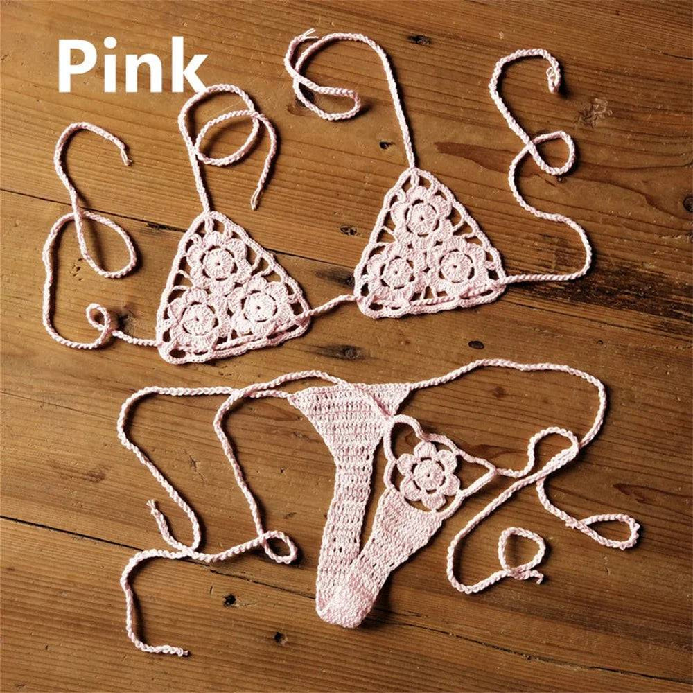 
                  
                    Crochet Bikini Set G-String Lace Up Thong Beach Swimwear Sexy Swimsuit Bra Set
                  
                