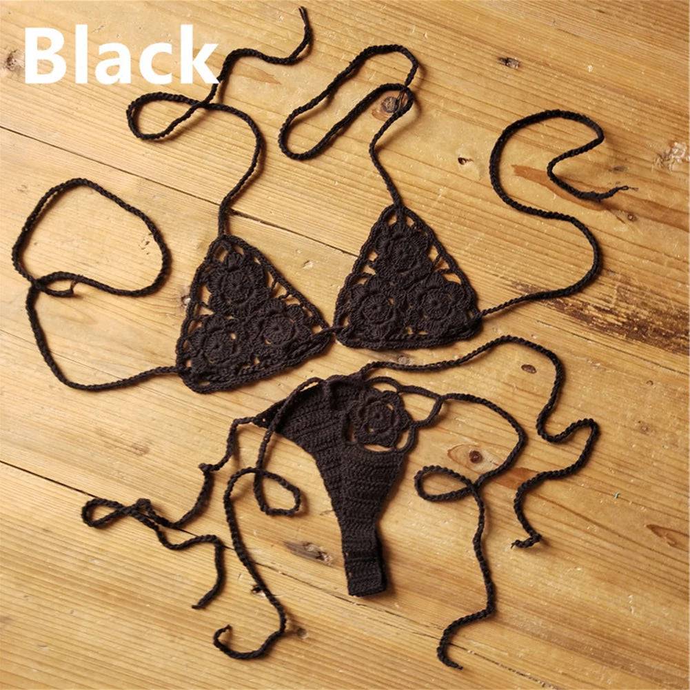 
                  
                    Crochet Bikini Set G-String Lace Up Thong Beach Swimwear Sexy Swimsuit Bra Set
                  
                