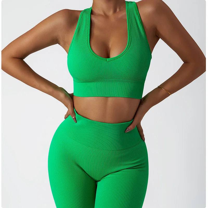 
                  
                    Seamless Gym Set Workout Clothes For Women V Neck Sports Bra High Waist Leggings Yoga Set 2 Piece Fitness Suit Tracksuit
                  
                