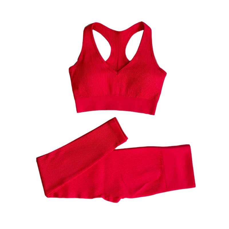 Seamless Gym Set Workout Clothes For Women V Neck Sports Bra High Waist Leggings Yoga Set 2 Piece Fitness Suit Tracksuit