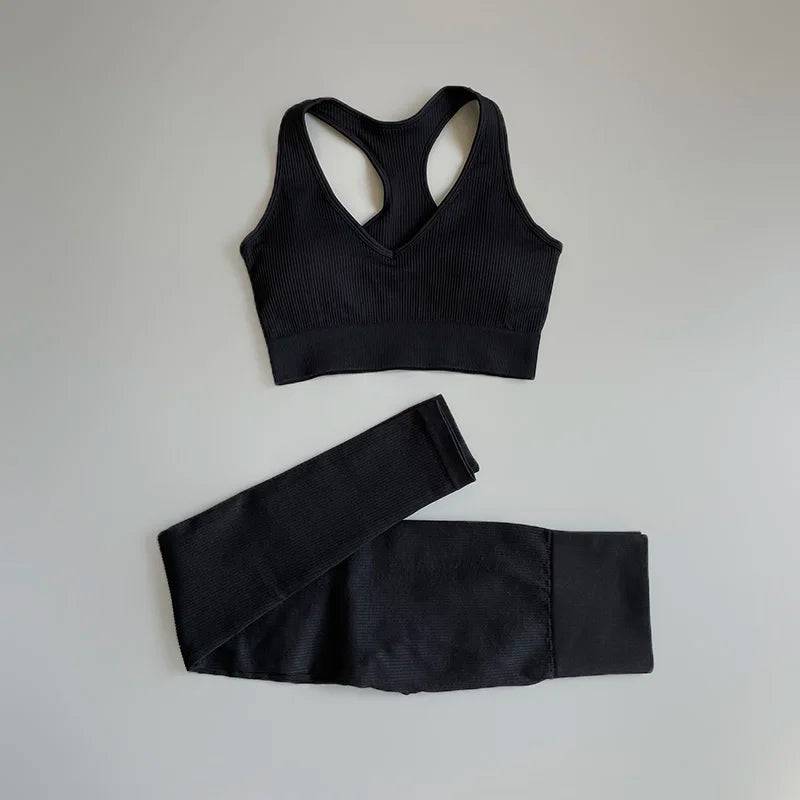 
                  
                    Seamless Gym Set Workout Clothes For Women V Neck Sports Bra High Waist Leggings Yoga Set 2 Piece Fitness Suit Tracksuit
                  
                