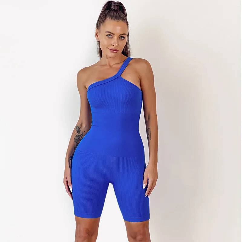 
                  
                    Yoga Set Women One Shoulder Sports Romper Padded Workout Jumpsuits Scrunch Shorts Sportswear
                  
                