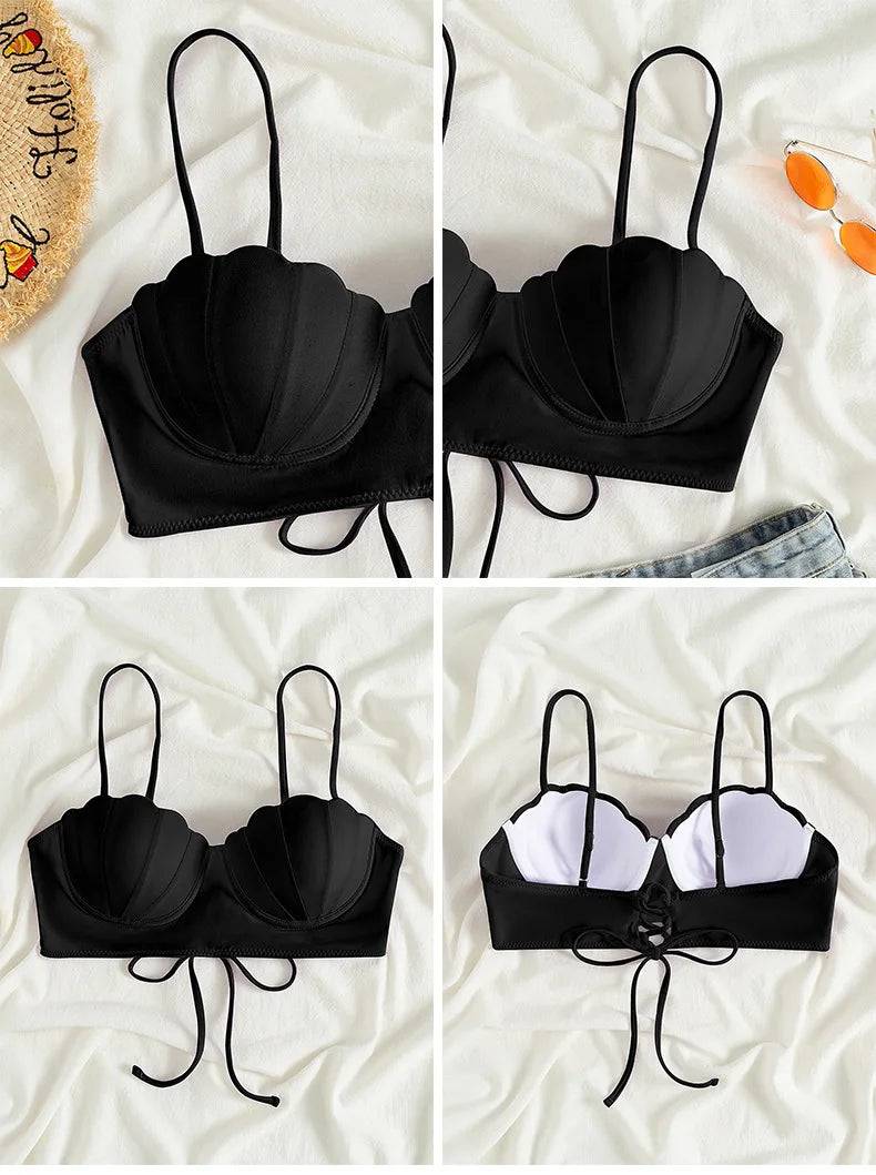 
                  
                    New Sexy Women Swimsuit Bikini Top Underwire Shell Bag Sling Solid Color Swimwear Brazilian Biquini Beachwear Bandage Swimwear
                  
                