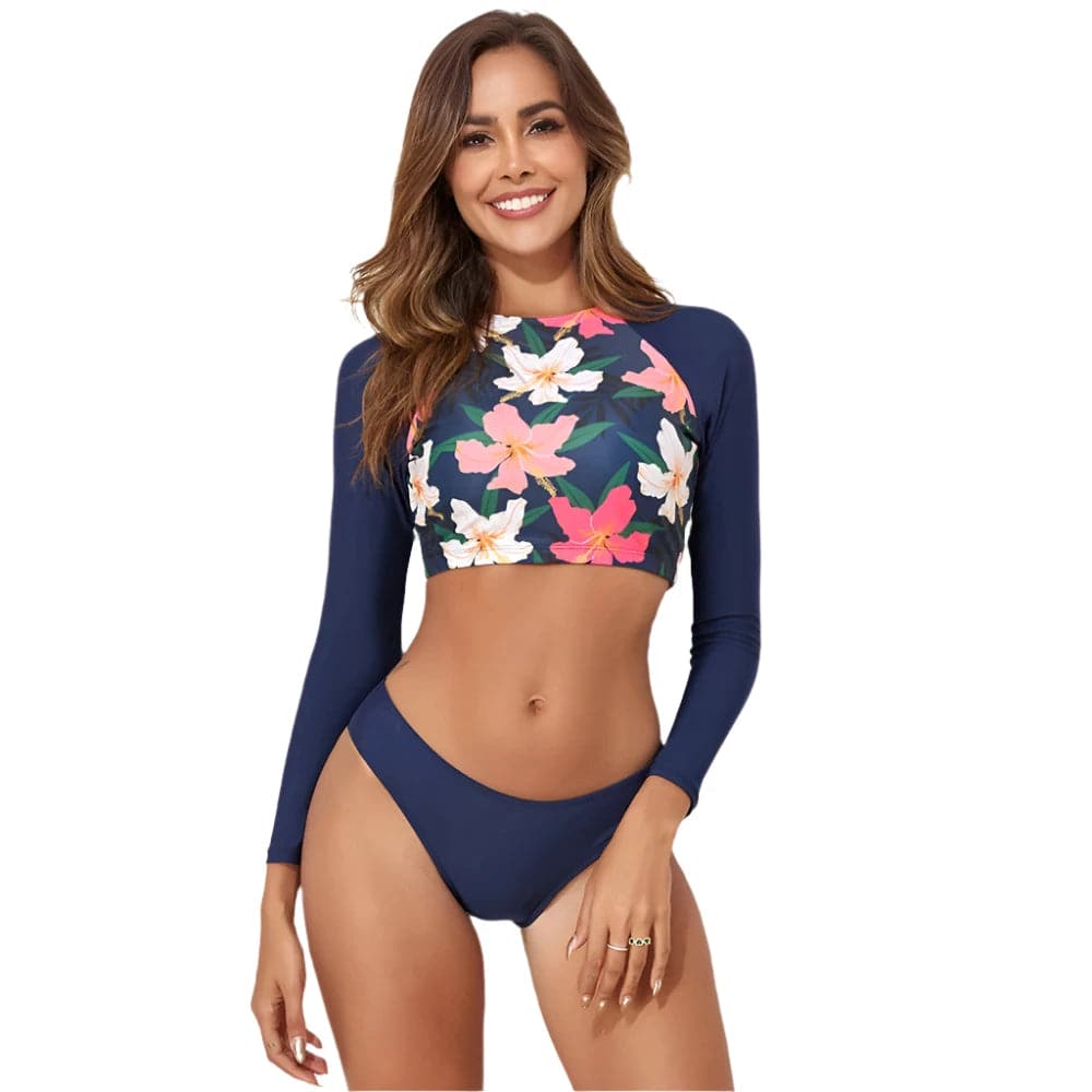 NACULAR 2024 Surf Swimsuit Long Sleeve Printed Swimwear Women Two Piece Rashguard Diving Bathing Swimming Suit Tankini High Cut