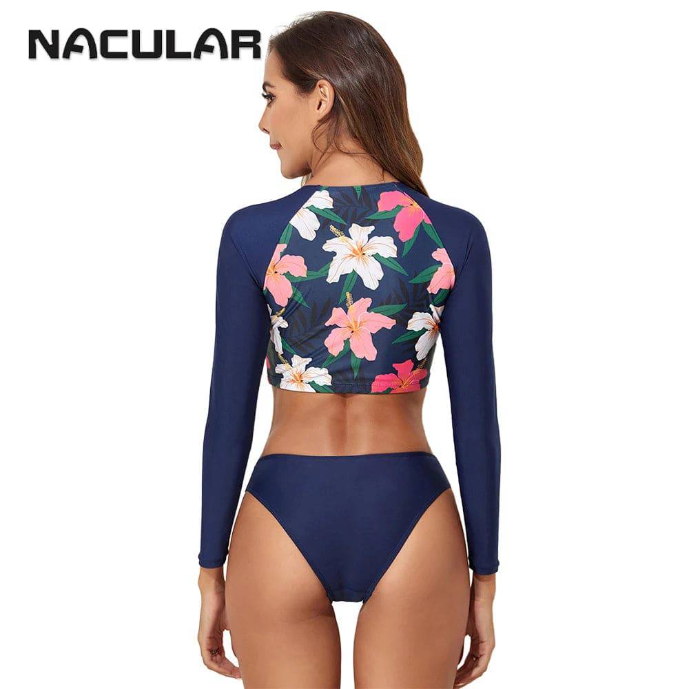 
                  
                    NACULAR 2024 Surf Swimsuit Long Sleeve Printed Swimwear Women Two Piece Rashguard Diving Bathing Swimming Suit Tankini High Cut
                  
                