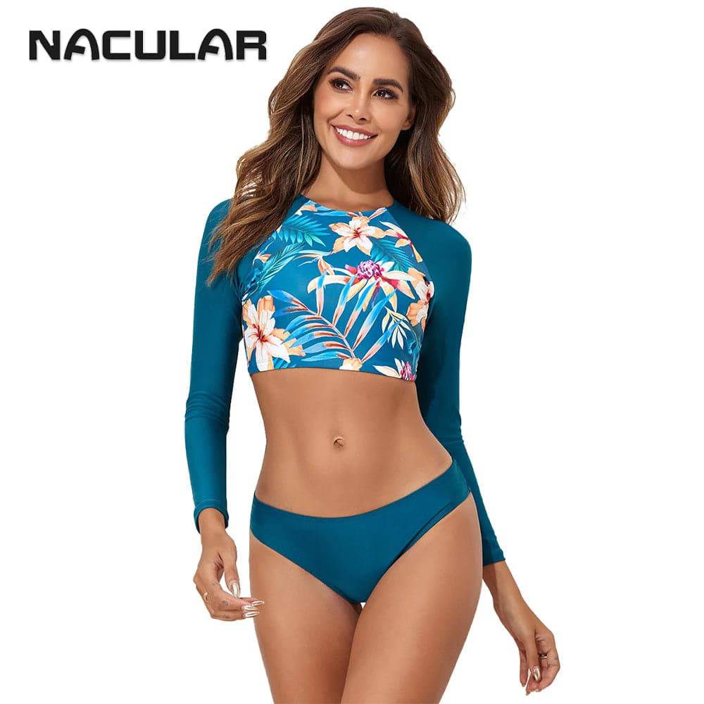 
                  
                    NACULAR 2024 Surf Swimsuit Long Sleeve Printed Swimwear Women Two Piece Rashguard Diving Bathing Swimming Suit Tankini High Cut
                  
                