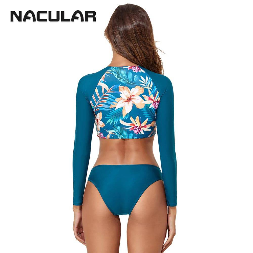 
                  
                    NACULAR 2024 Surf Swimsuit Long Sleeve Printed Swimwear Women Two Piece Rashguard Diving Bathing Swimming Suit Tankini High Cut
                  
                