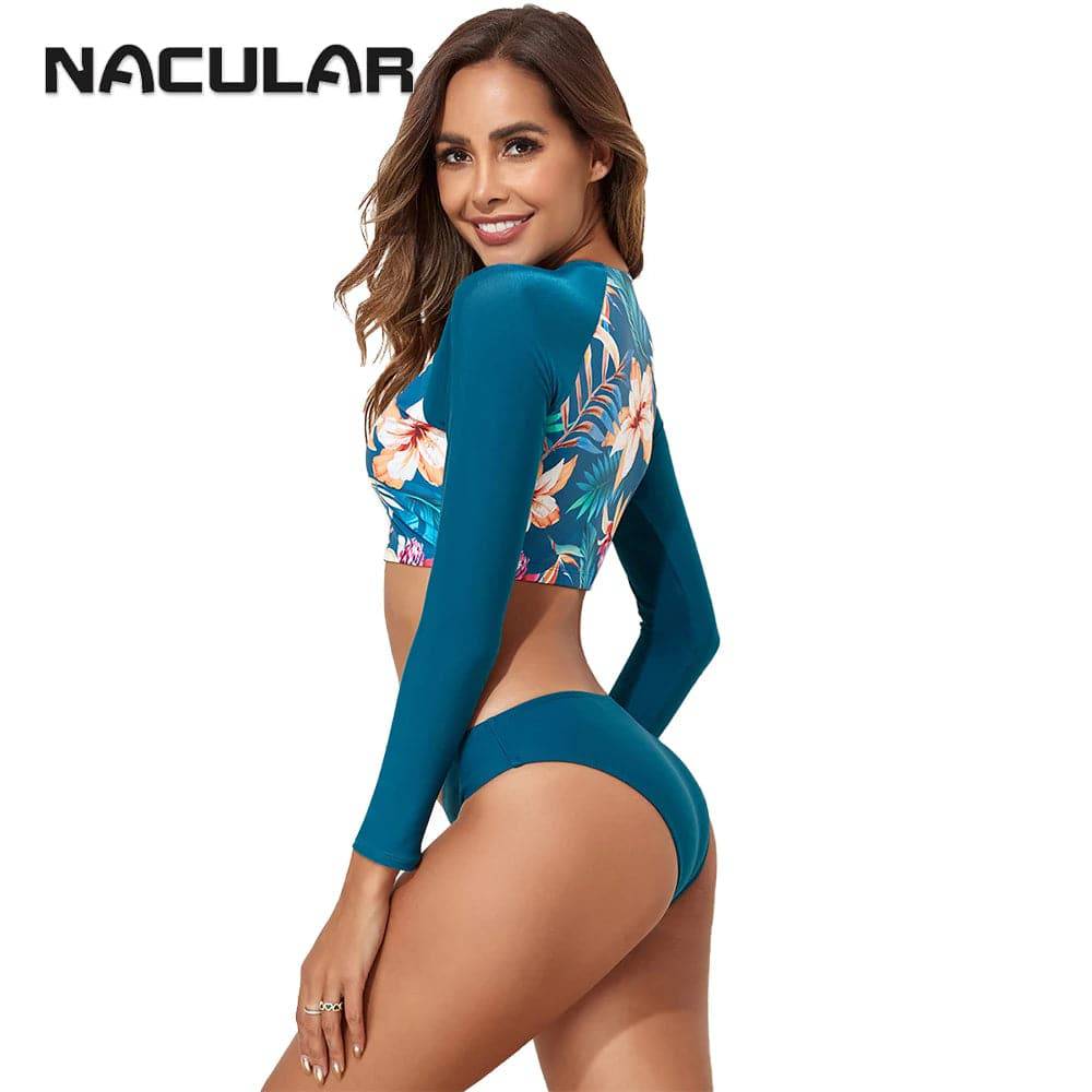 
                  
                    NACULAR 2024 Surf Swimsuit Long Sleeve Printed Swimwear Women Two Piece Rashguard Diving Bathing Swimming Suit Tankini High Cut
                  
                