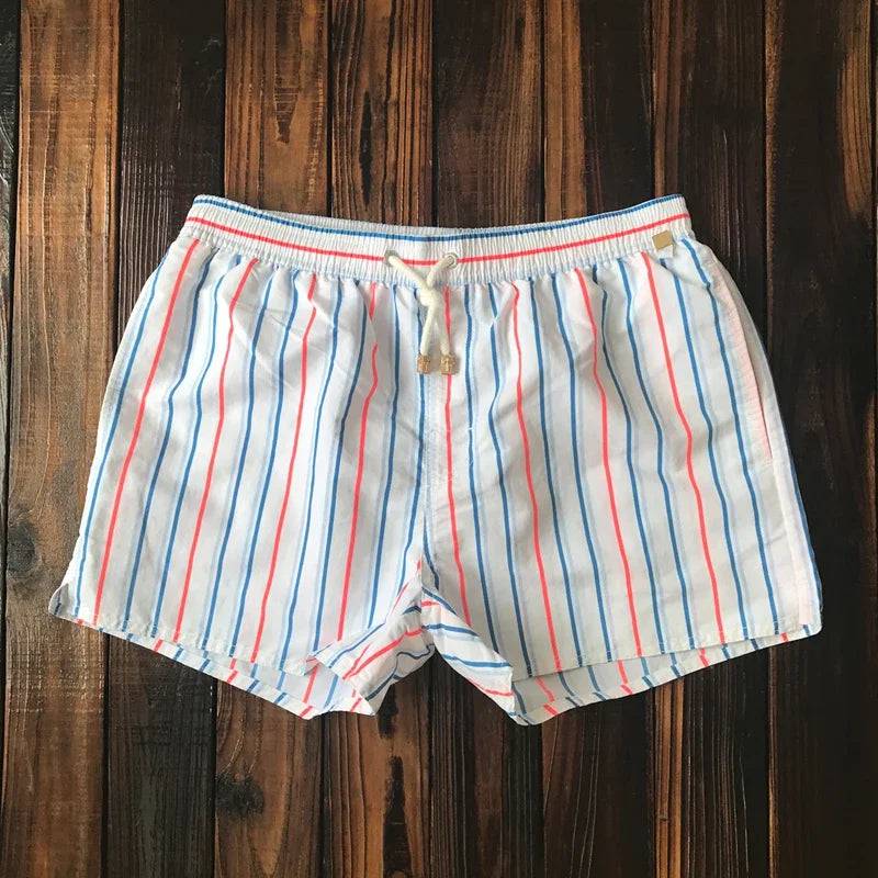 
                  
                    Men Clothing 2023 Beach Pants Men's Beach Vacation White Striped Shorts Hot Spring Swimming Trunks with Lining
                  
                