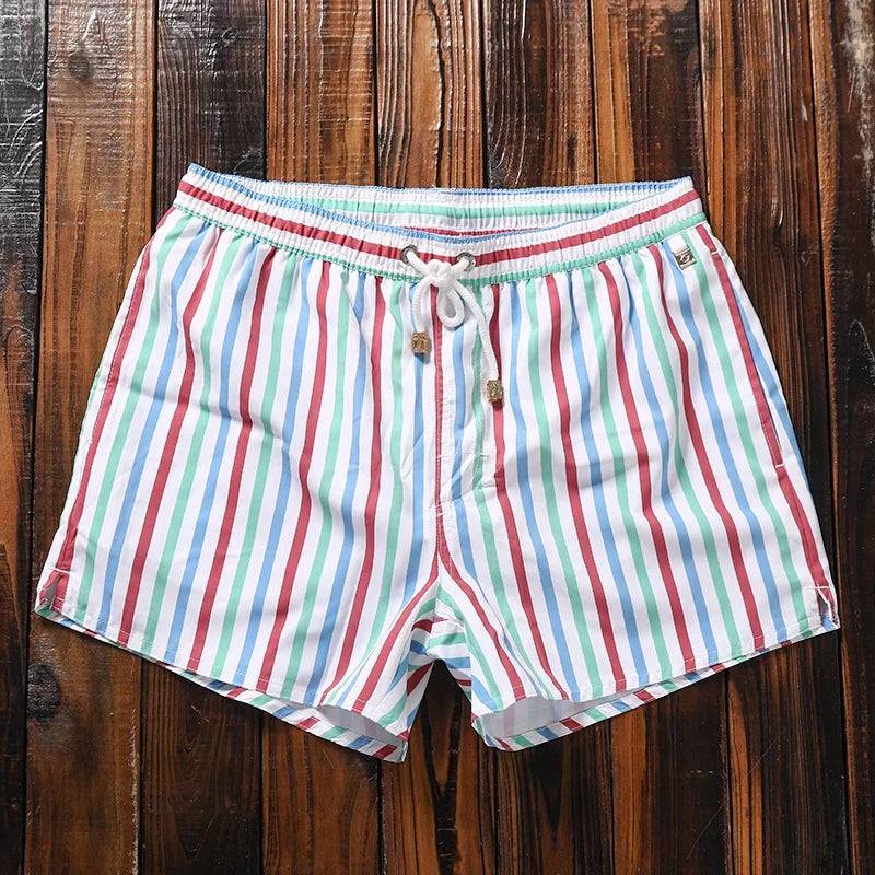 
                  
                    Men Clothing 2023 Beach Pants Men's Beach Vacation White Striped Shorts Hot Spring Swimming Trunks with Lining
                  
                