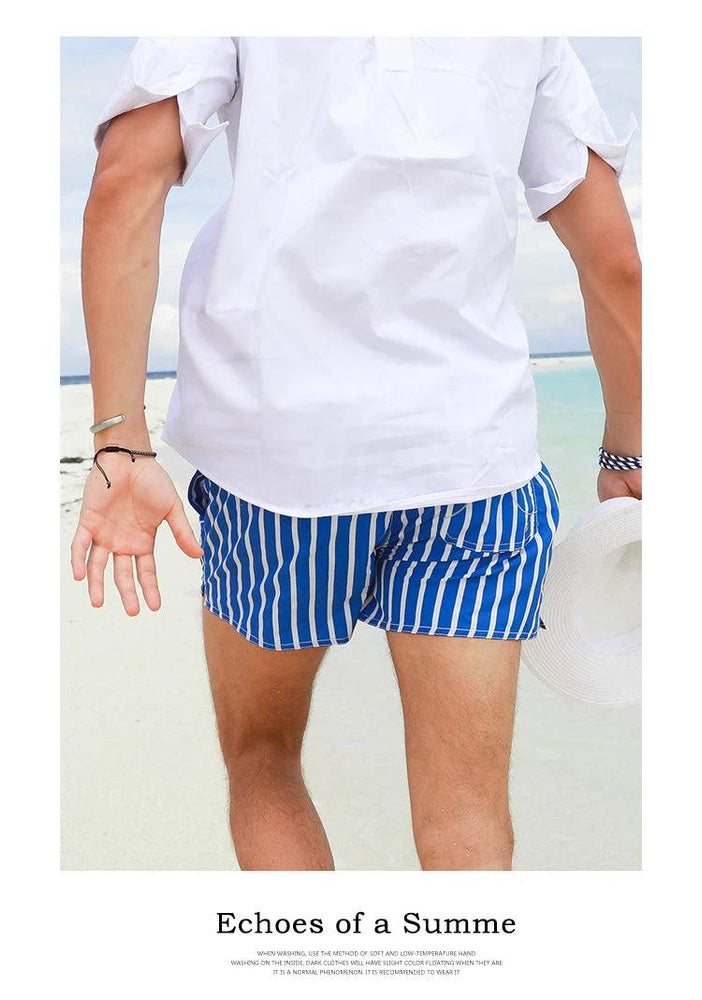 
                  
                    Men Clothing 2023 Beach Pants Men's Beach Vacation White Striped Shorts Hot Spring Swimming Trunks with Lining
                  
                