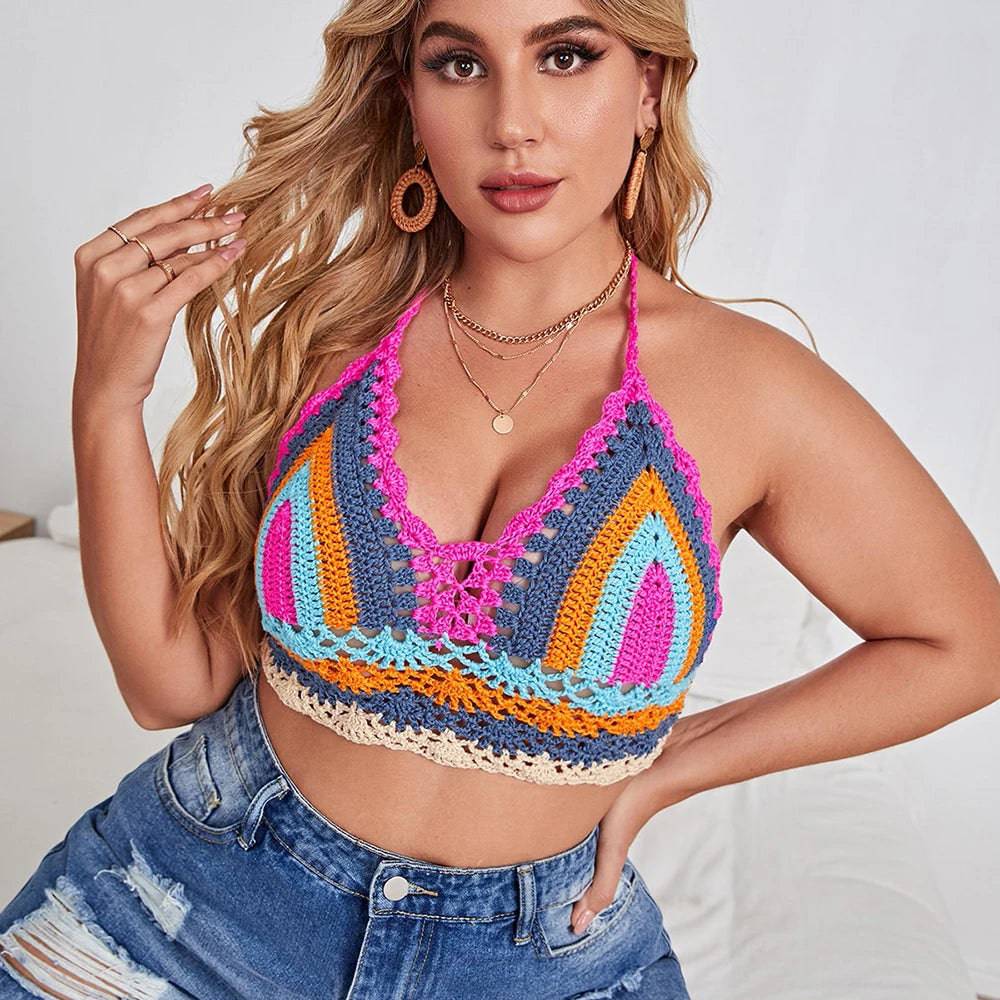 
                  
                    Crochet Bikini Sets Multi Color Knitted Rainbow Striped Off Shoulder Top + Bottom Bikini Beachwear Bathing Suit Women Swimsuit
                  
                