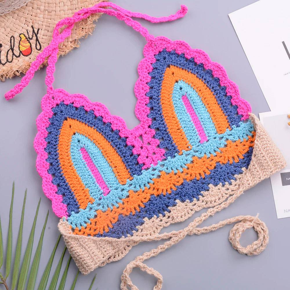 
                  
                    Crochet Bikini Sets Multi Color Knitted Rainbow Striped Off Shoulder Top + Bottom Bikini Beachwear Bathing Suit Women Swimsuit
                  
                