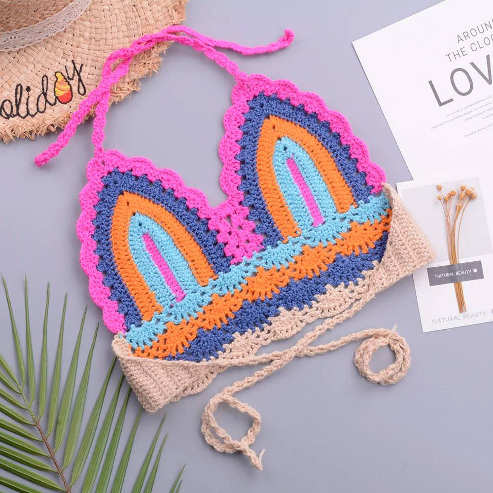 
                  
                    Crochet Bikini Sets Multi Color Knitted Rainbow Striped Off Shoulder Top + Bottom Bikini Beachwear Bathing Suit Women Swimsuit
                  
                