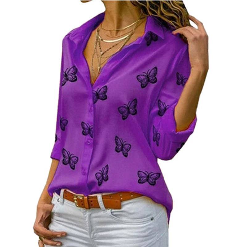 
                  
                    Women Casual Long Sleeve Lapel Butterfly Print Loose Blouse Elegant Harajuku Office Lady Short Shirts Oversized Basic Tops
                  
                