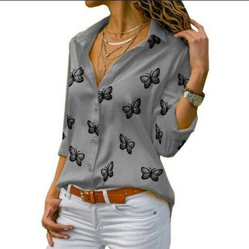 
                  
                    Women Casual Long Sleeve Lapel Butterfly Print Loose Blouse Elegant Harajuku Office Lady Short Shirts Oversized Basic Tops
                  
                