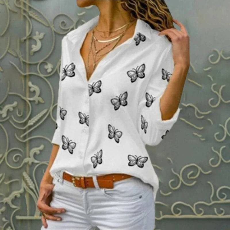 
                  
                    Women Casual Long Sleeve Lapel Butterfly Print Loose Blouse Elegant Harajuku Office Lady Short Shirts Oversized Basic Tops
                  
                