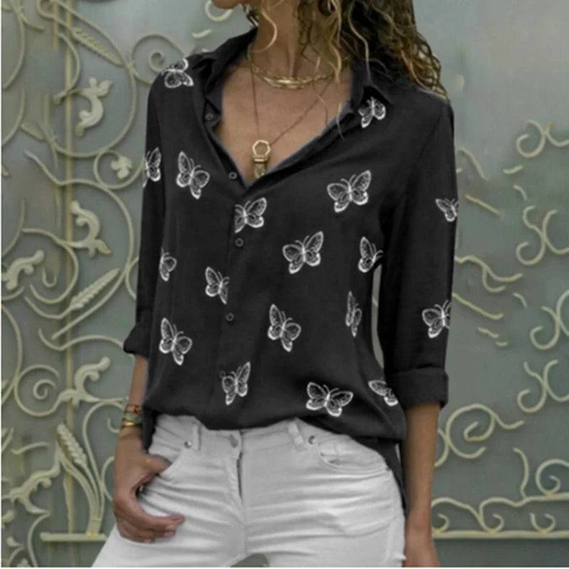 
                  
                    Women Casual Long Sleeve Lapel Butterfly Print Loose Blouse Elegant Harajuku Office Lady Short Shirts Oversized Basic Tops
                  
                