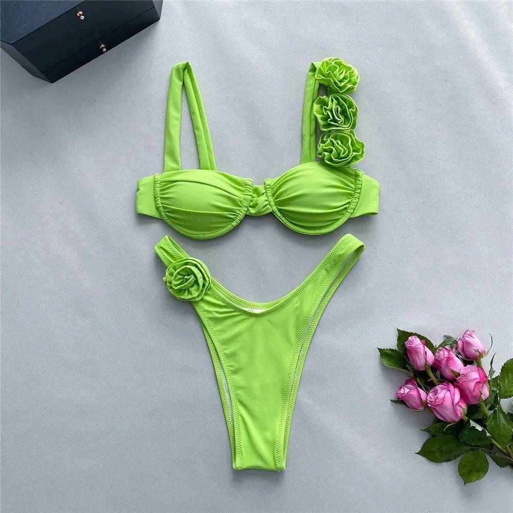 
                  
                    Sexy Flower Shiny Pink Push Up Bikini 2024 Women Swimwear Underwired Swimsuit High Cut Bathing Suit Wrinkled Bikinis Set Biquini
                  
                