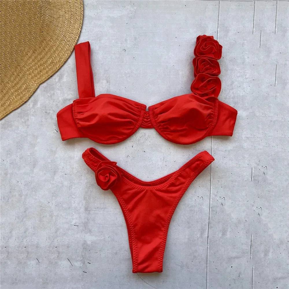 
                  
                    Sexy Flower Shiny Pink Push Up Bikini 2024 Women Swimwear Underwired Swimsuit High Cut Bathing Suit Wrinkled Bikinis Set Biquini
                  
                