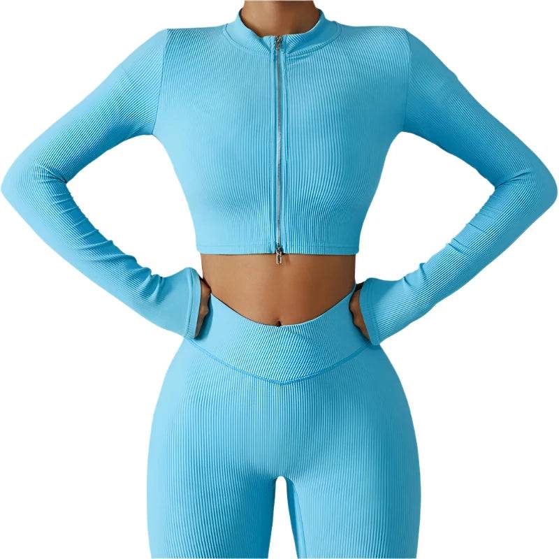 Shirt Long Sleeve Gym Top Female Workout Sports Shirts  Yoga Tops Activewear Running Jackets With Front Zip