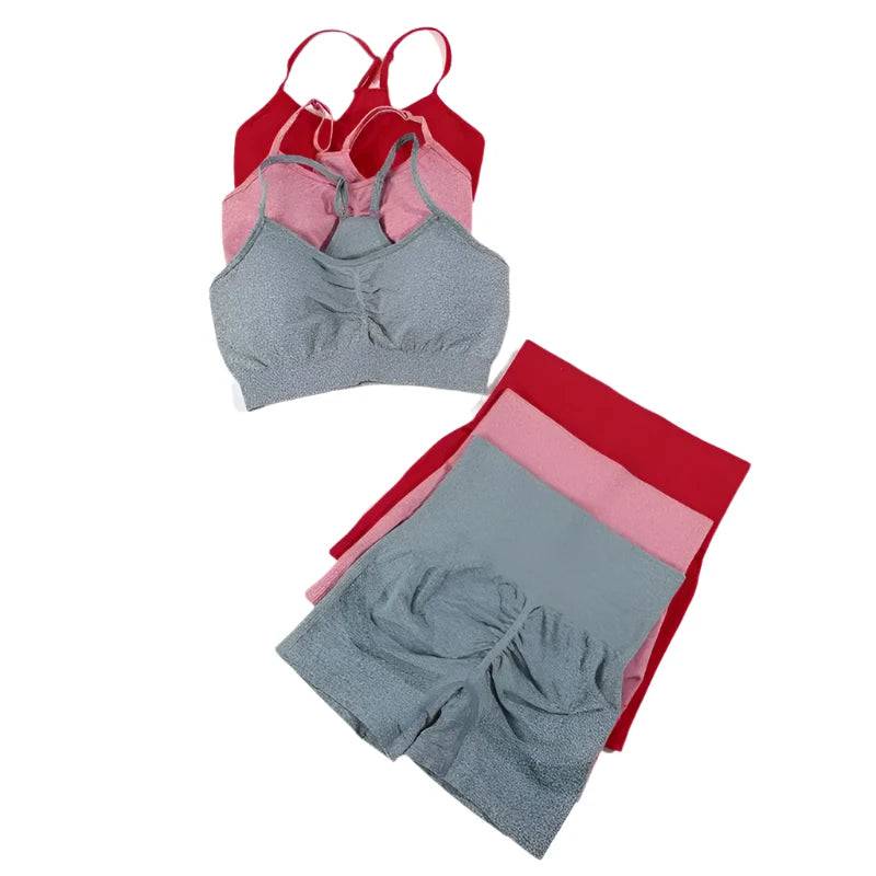 CHRLEISURE Seamless Sports Set Women's  2PCS Yoga Suit Fitness Bra with Cycling Shorts Gym Elastic Workout Outfit Activewear