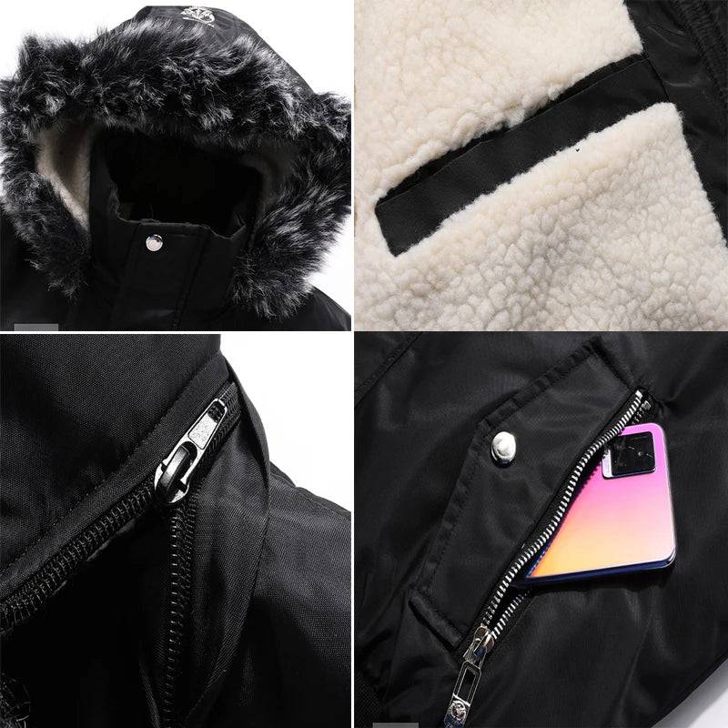 
                  
                    Winter Men's Padded Jackets Fashion Fur Fleece Lined Warm Hooded Coats Men Outdoor Windbreaker Thermal Overcoats Clothing
                  
                