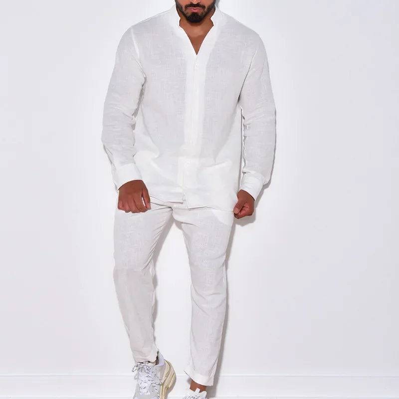 
                  
                    2024 Casual Long Sleeve Shirt and Pants Sets Men Solid Cotton Linen Tops Leisure Tees Trousers Suit Sets Fashion Tracksuit Male
                  
                