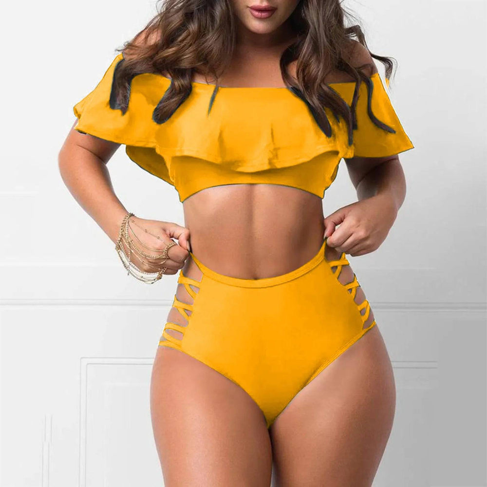 
                  
                    Sexy Ruffled Off Shoulder Bikini Sets Bandage Swimsuit Women High Waist Bandeau Push Up Swimwear Set Beach Mujer Biquini Suit
                  
                