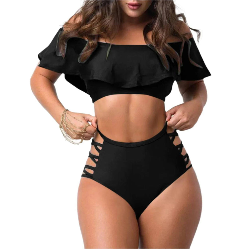 Sexy Ruffled Off Shoulder Bikini Sets Bandage Swimsuit Women High Waist Bandeau Push Up Swimwear Set Beach Mujer Biquini Suit