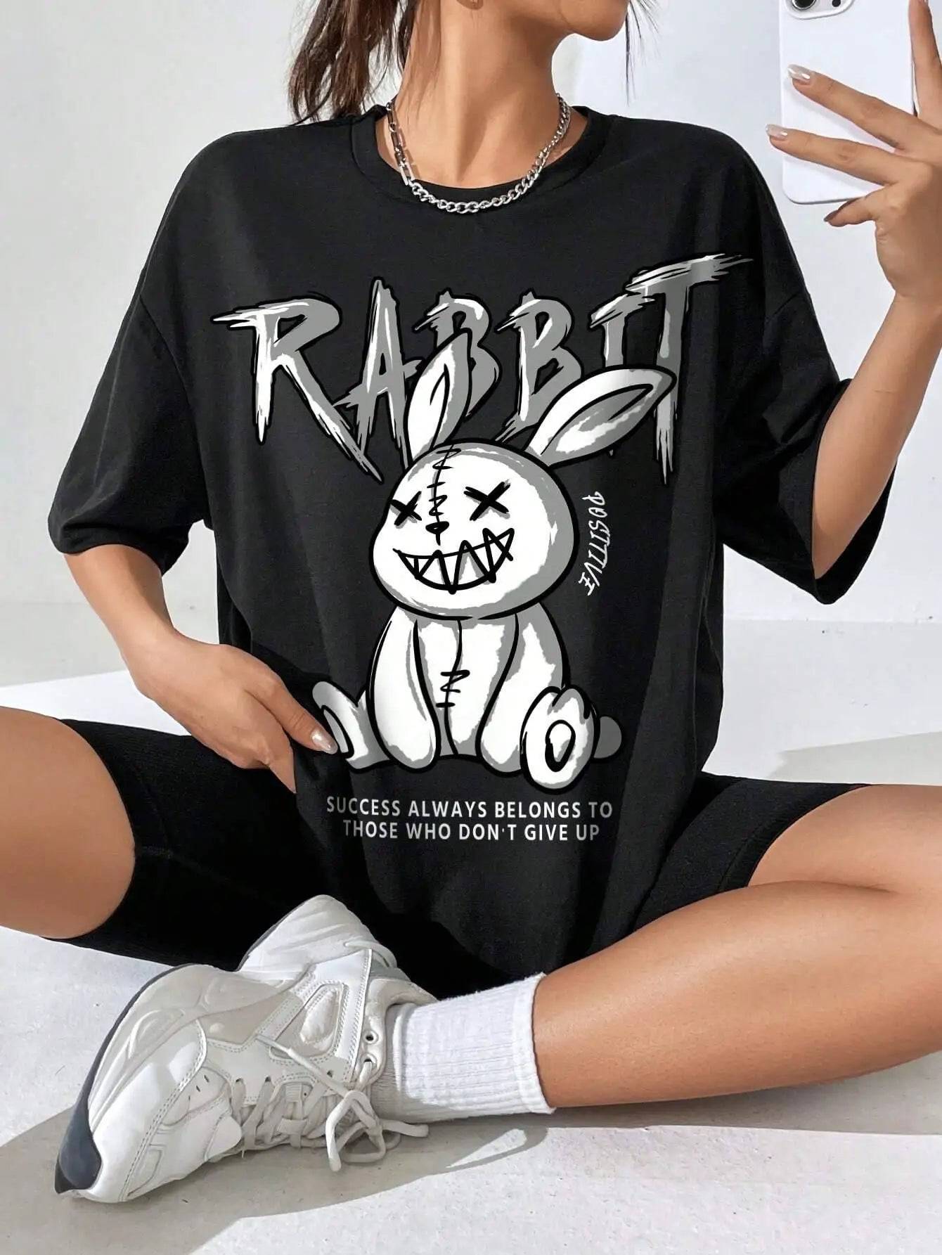 
                  
                    Kawaii Rabbit Printed Tops Cotton T-Shirts For Womens Fashion Casual Soft Short Sleeve Loose Tees Comfortable Street Clothes
                  
                