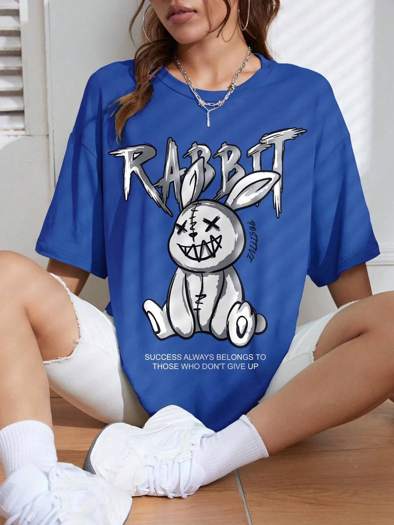 
                  
                    Kawaii Rabbit Printed Tops Cotton T-Shirts For Womens Fashion Casual Soft Short Sleeve Loose Tees Comfortable Street Clothes
                  
                