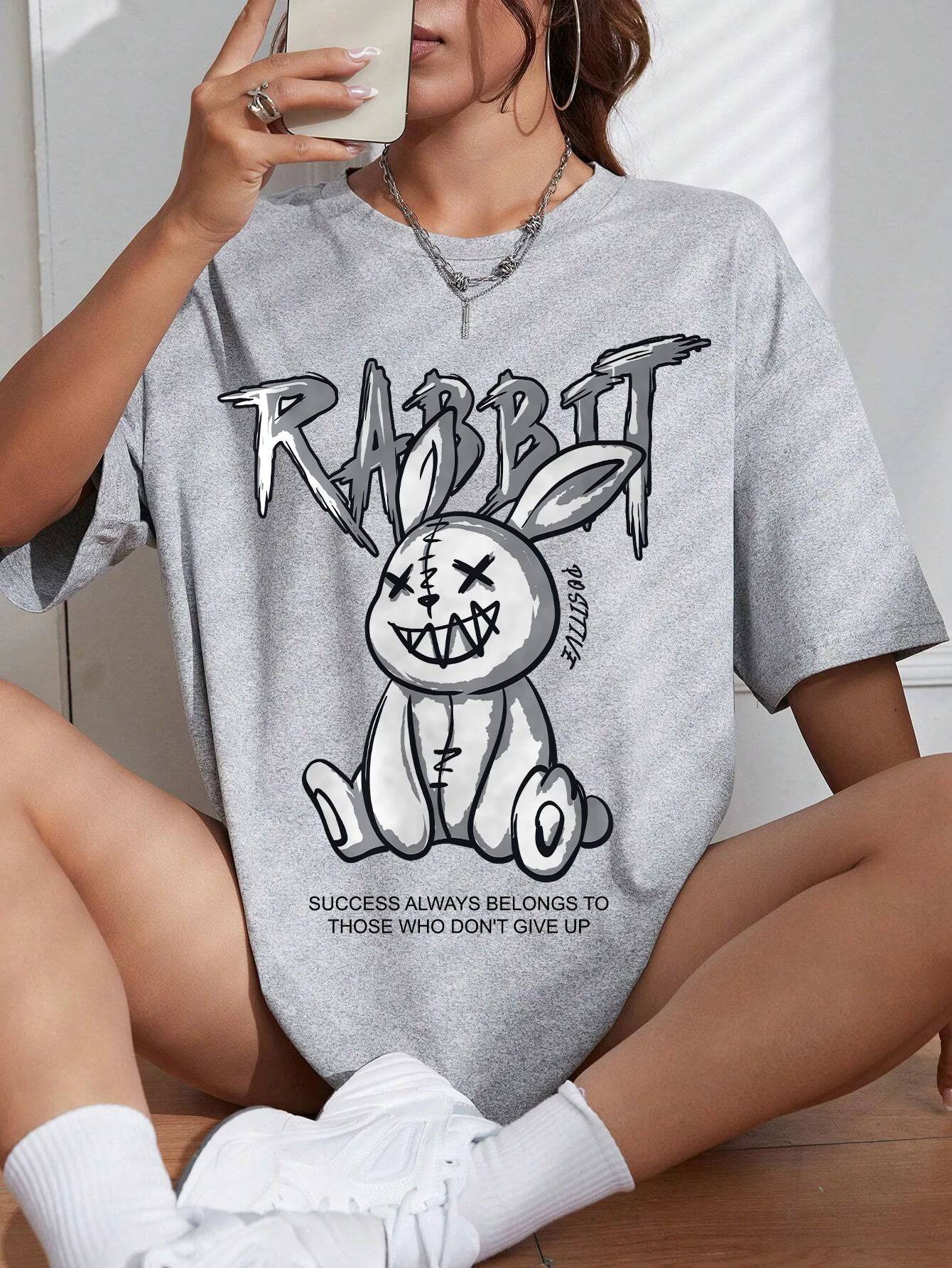 
                  
                    Kawaii Rabbit Printed Tops Cotton T-Shirts For Womens Fashion Casual Soft Short Sleeve Loose Tees Comfortable Street Clothes
                  
                