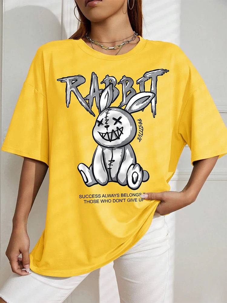 
                  
                    Kawaii Rabbit Printed Tops Cotton T-Shirts For Womens Fashion Casual Soft Short Sleeve Loose Tees Comfortable Street Clothes
                  
                