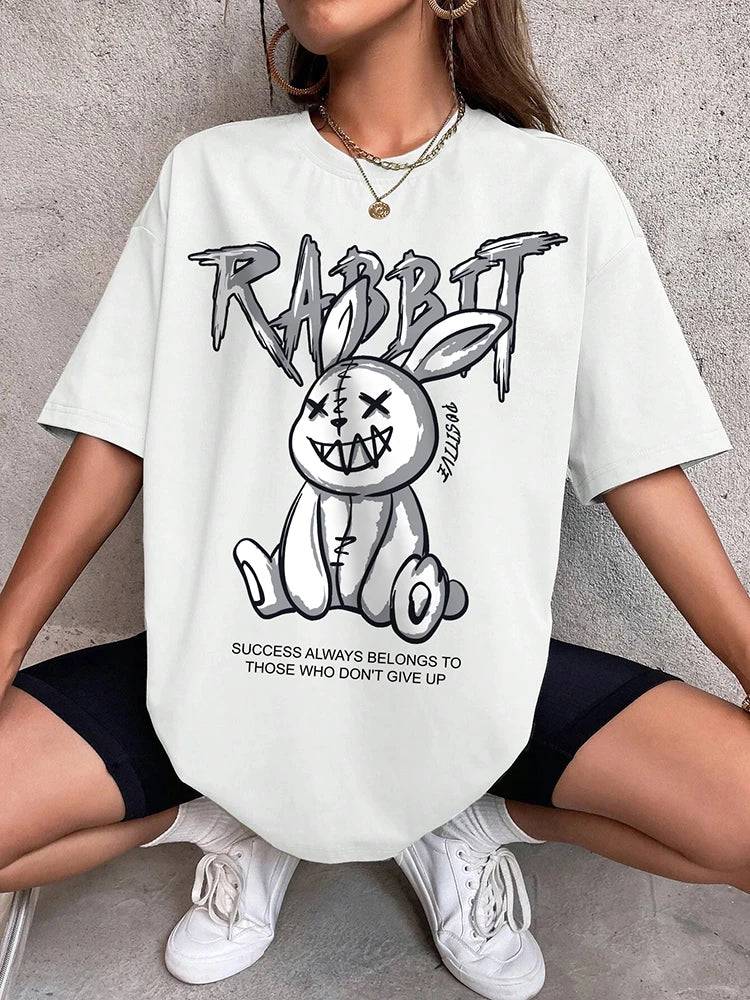 
                  
                    Kawaii Rabbit Printed Tops Cotton T-Shirts For Womens Fashion Casual Soft Short Sleeve Loose Tees Comfortable Street Clothes
                  
                