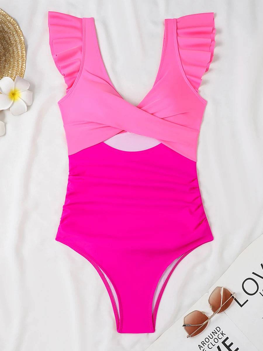 
                  
                    2024 Hollow Out Cross Ztvitality Swimsuit One Piece Solid Ruffle Swimwear Women Bathing Swimming Swim Suit Female Beach Wear
                  
                