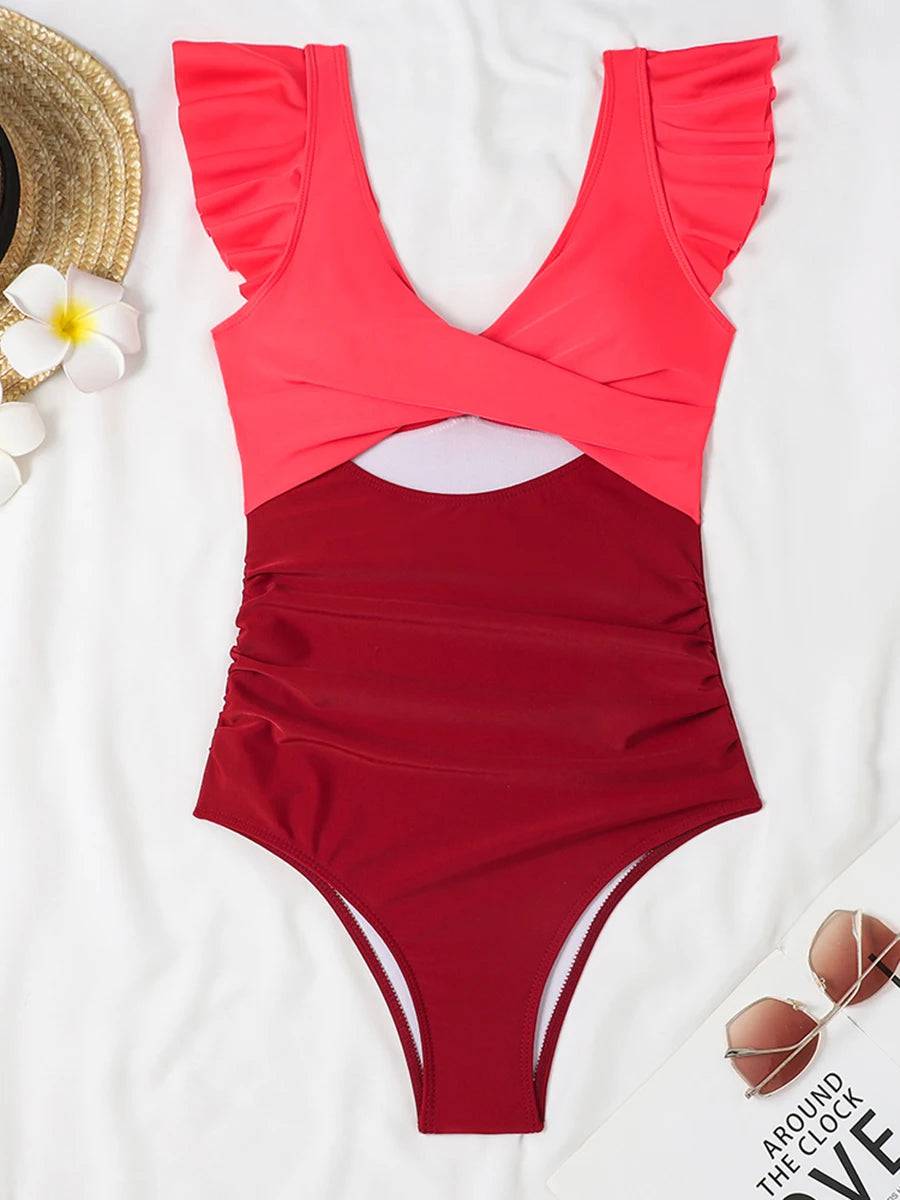 
                  
                    2024 Hollow Out Cross Ztvitality Swimsuit One Piece Solid Ruffle Swimwear Women Bathing Swimming Swim Suit Female Beach Wear
                  
                