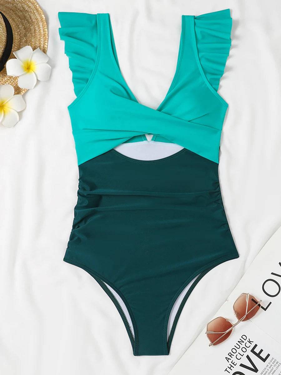 
                  
                    2024 Hollow Out Cross Ztvitality Swimsuit One Piece Solid Ruffle Swimwear Women Bathing Swimming Swim Suit Female Beach Wear
                  
                