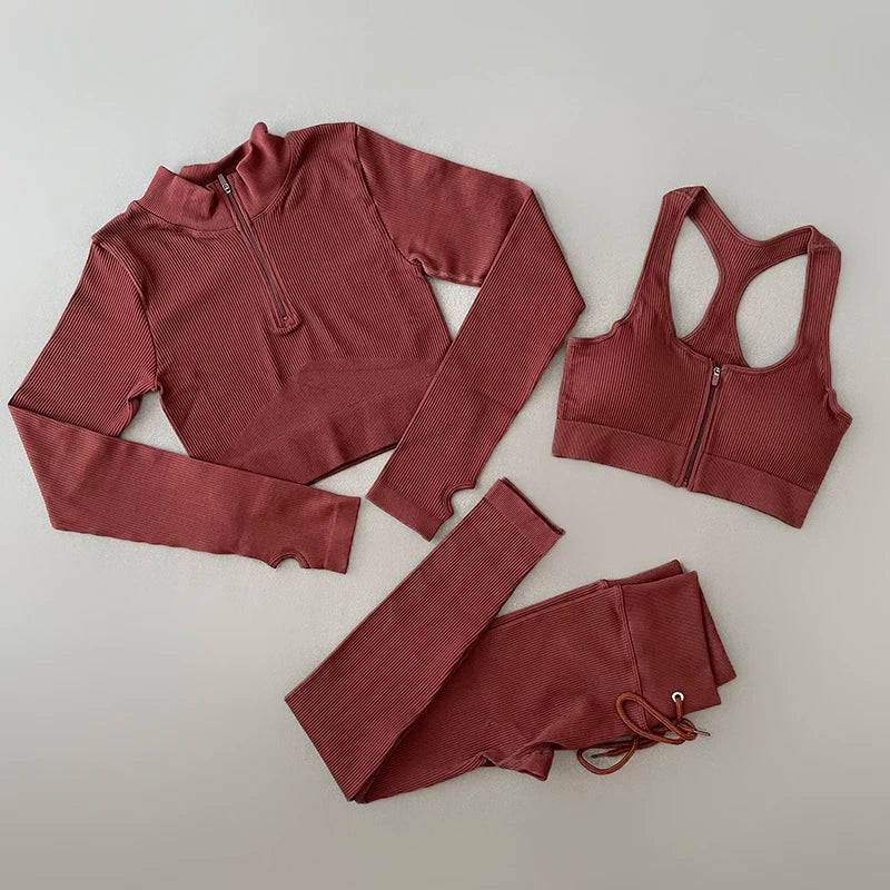 
                  
                    2/3Pcs Women's Tracksuit Seamless Ribbed Yoga Set Fitness Long Sleeve Shirts Crop Top Sport Bra High Waist Leggings Gym Clothing
                  
                