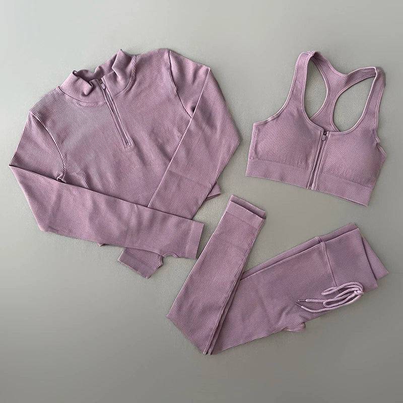 
                  
                    2/3Pcs Women's Tracksuit Seamless Ribbed Yoga Set Fitness Long Sleeve Shirts Crop Top Sport Bra High Waist Leggings Gym Clothing
                  
                