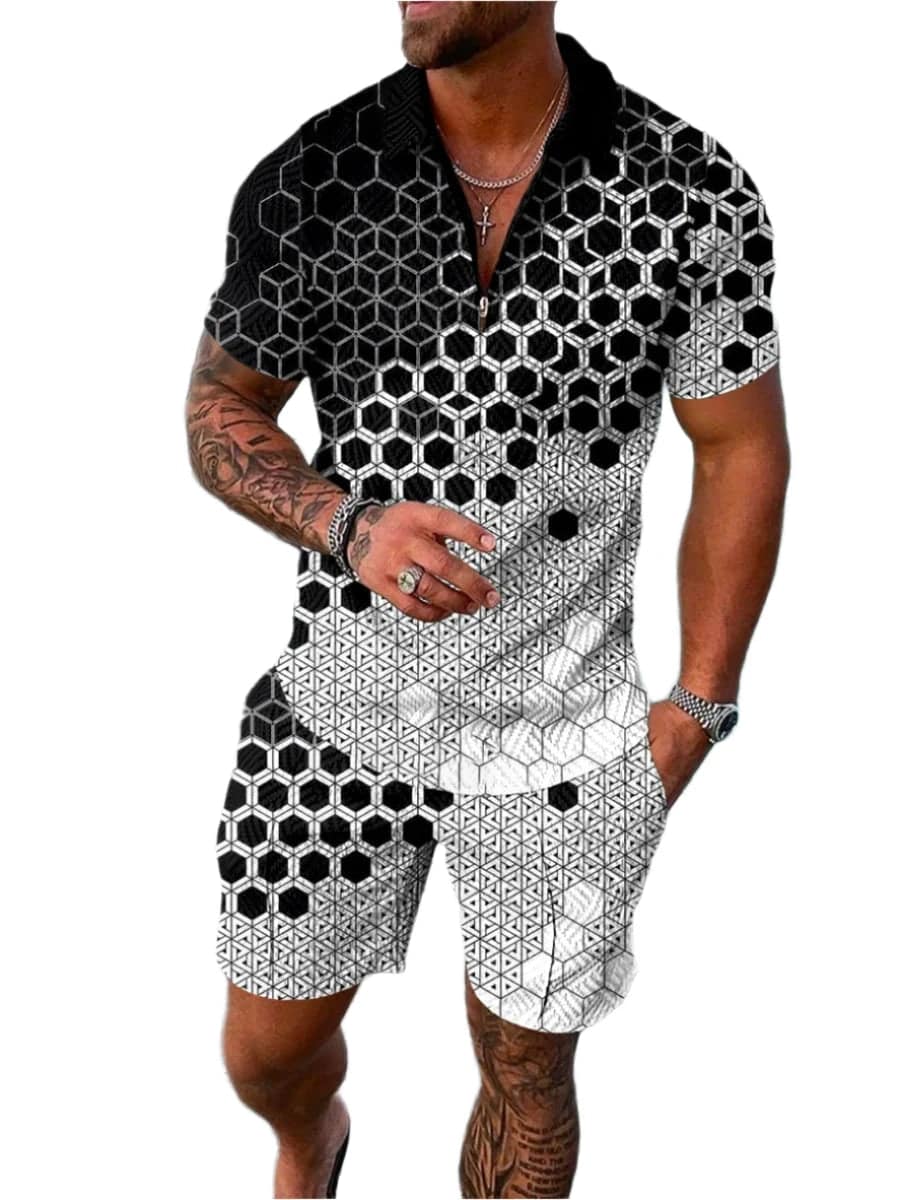 New Abstract 3D Print Polo Shirts Shorts Sets Men's Fashion Tracksuits Oversized Short Sleeve Shirt Pants Set Man Suits Clothing