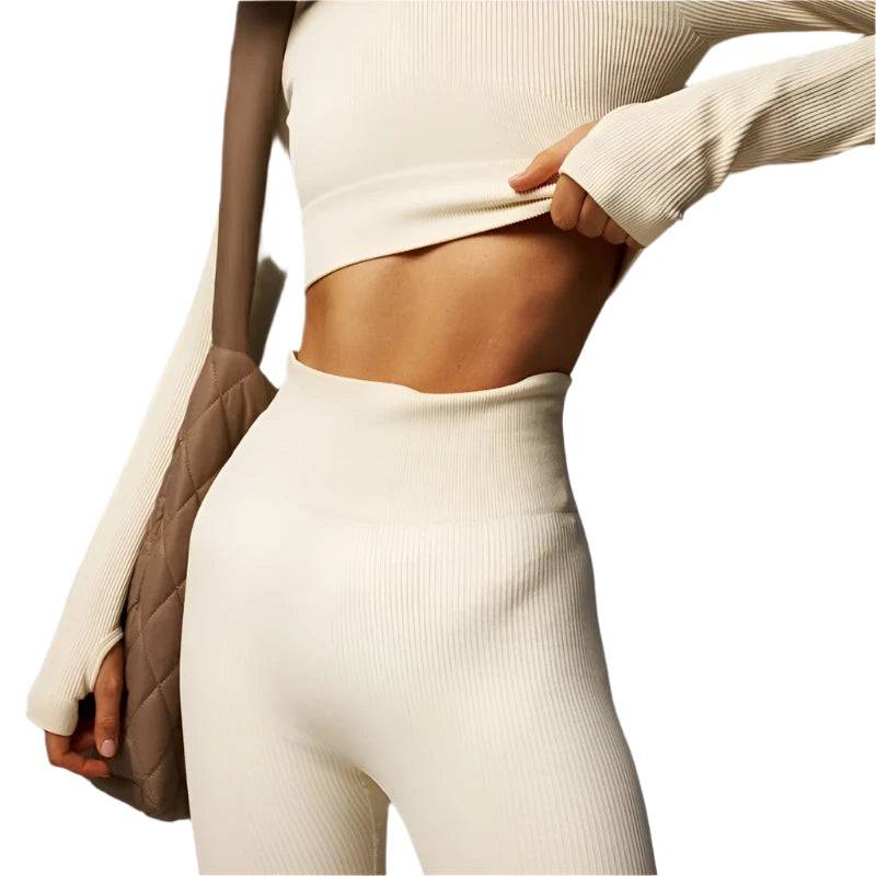 Seamless Yoga Shirt For Women Long Sleeve Ribbed Crop Top Square Neckline Sports Top Female Womens Clothing