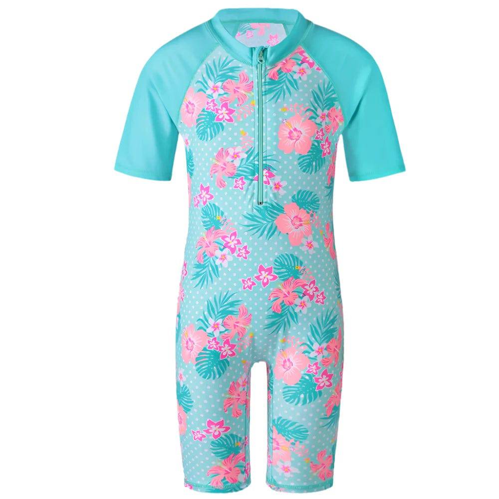 BAOHULU Cyan Flower Baby Girl Swimsuit UV UPF50+ One Piece Kids Girls Swimwear for 3-12 Years Children Swimming Suit Beachwear