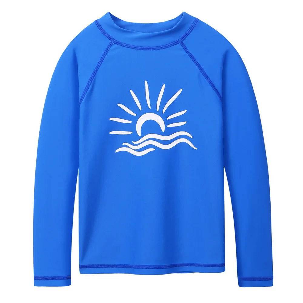 BAOHULU Royal Blue Long Sleeve Rashguard Boys Kids Swimwear Sun Shirts UPF 50+ Swimsuit Girls Swim Rash Guard Beach Wear