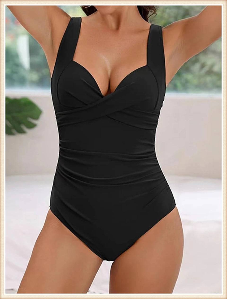 
                  
                    2024 Plain Ruched Swimsuit Women One Piece Solid Swimwear Female Beachwear Bathers Bathing Swimming Swim Bodysuit Summer
                  
                