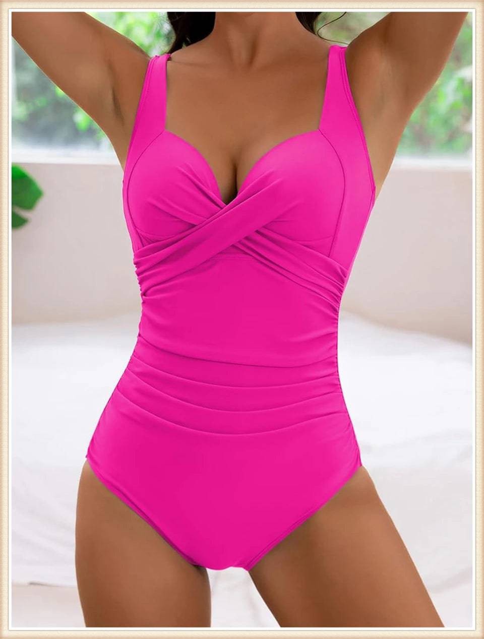 
                  
                    2024 Plain Ruched Swimsuit Women One Piece Solid Swimwear Female Beachwear Bathers Bathing Swimming Swim Bodysuit Summer
                  
                