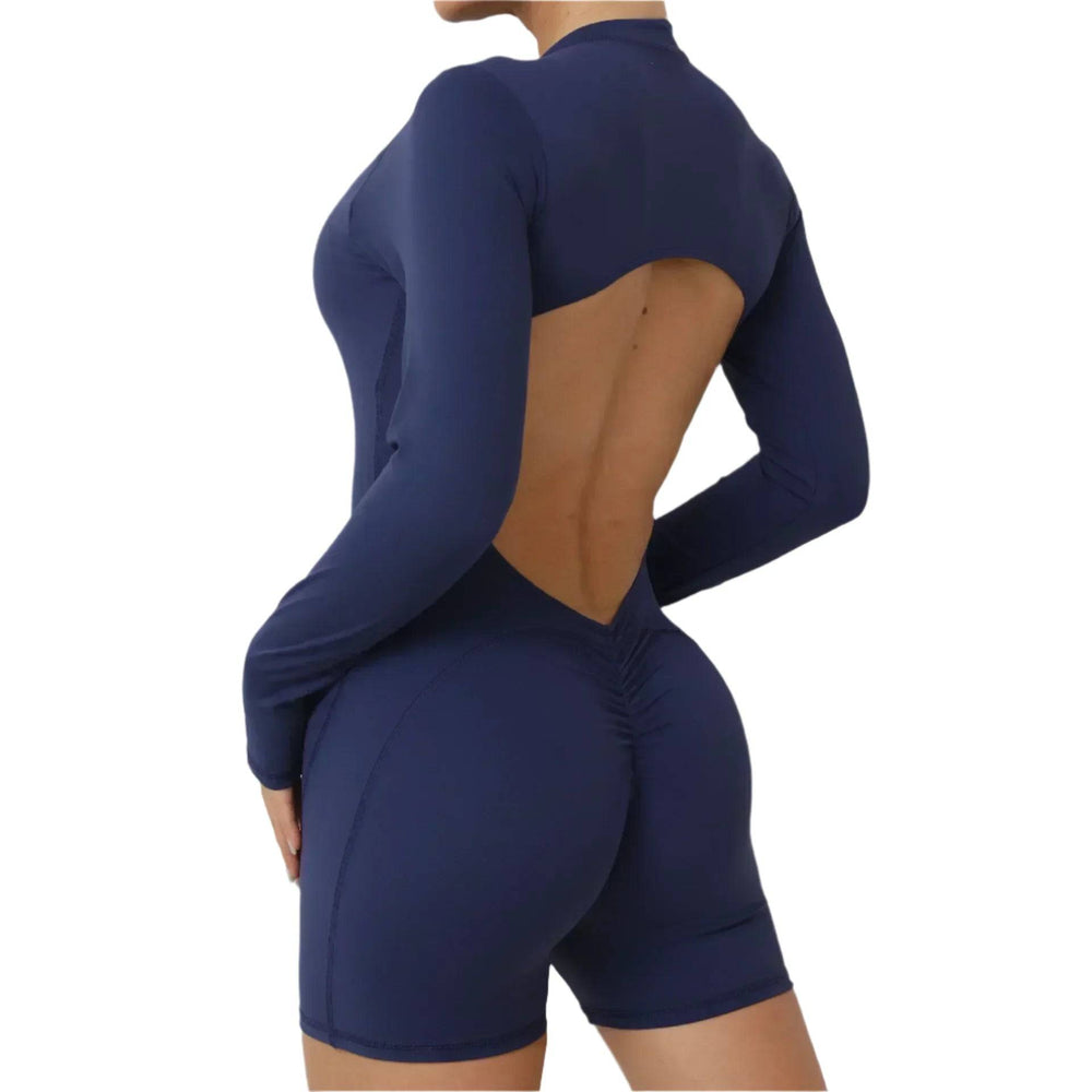 Seamless Yoga Zipper Jumpsuits Sports Fitness Beauty Back Hip-Lifting Long-Sleeved One-Piece Workout Gym Tracksuits for Women