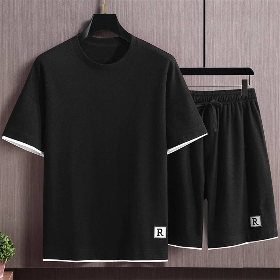 
                  
                    Men's Sets Summer Tracksuit Plus Size 10XL 11XL T-shirts Shorts Suits Male Big Size Summer Suits Black
                  
                