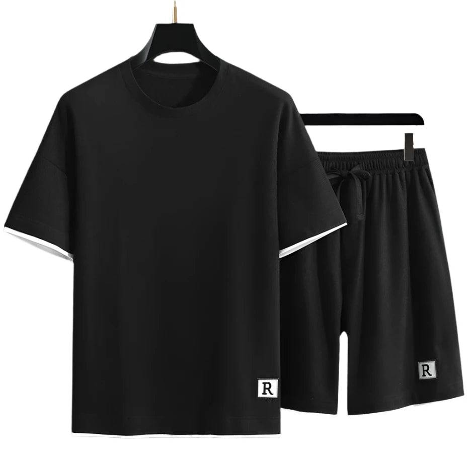 Men's Sets Summer Tracksuit Plus Size 10XL 11XL T-shirts Shorts Suits Male Big Size Summer Suits Black